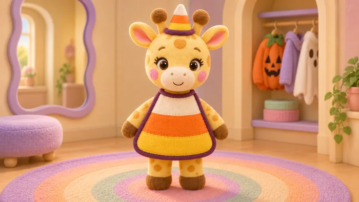 Gigi Giraffe dressed as Candy Corn