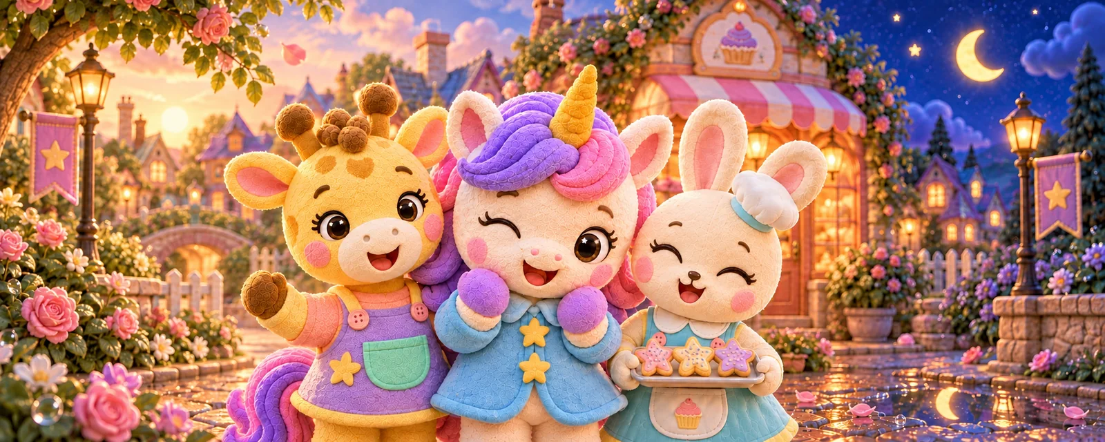 Gigi Giraffe, Starlight Unicorn, and Baker Bunny in Tiny Helper Town